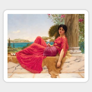 Leaning Against a Column by John William Godward Sticker